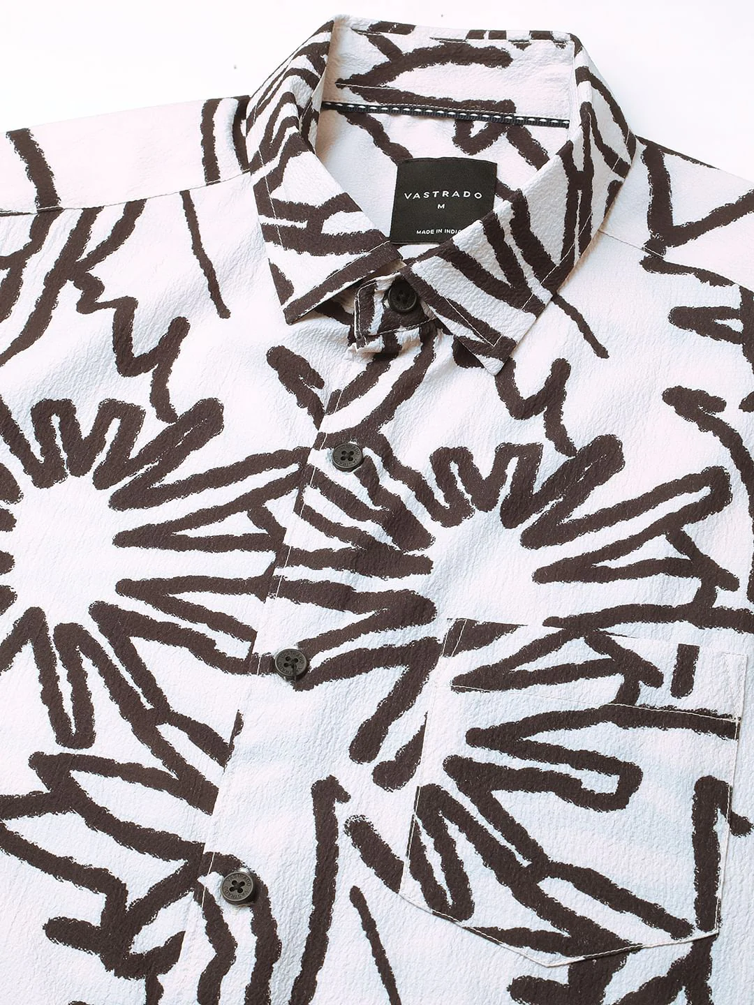 Cream & Black Abstract Printed Creased Shirt - Image 4