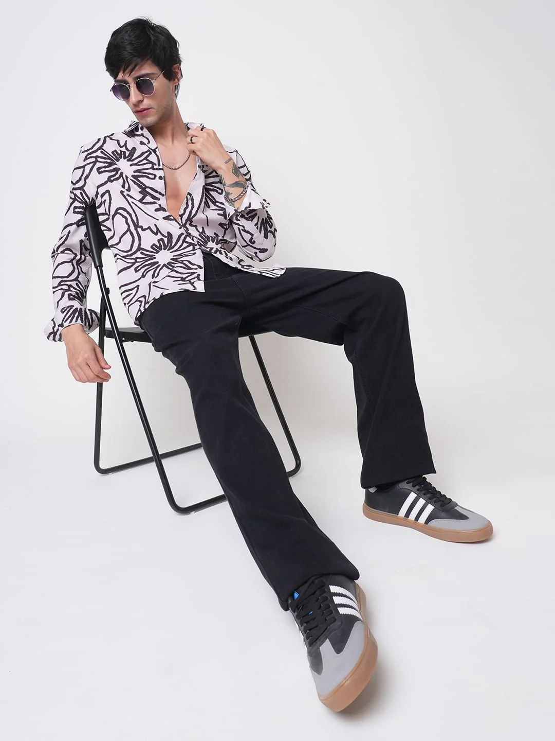 Cream & Black Abstract Printed Creased Shirt - Image 9