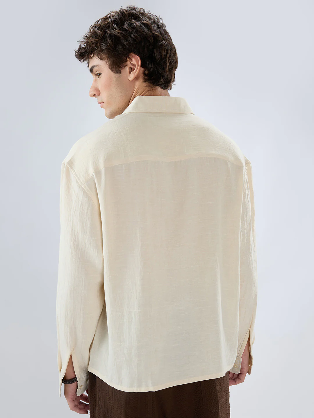 Cream Breeze Minimal Textured Boxy Fit Crop Shirt - Image 6