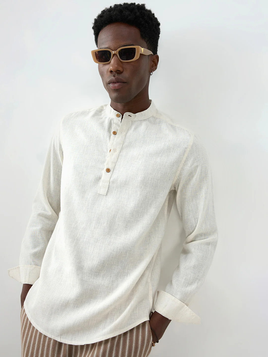 Cream Fine Slub Textured Sheer Kurta - Image 2