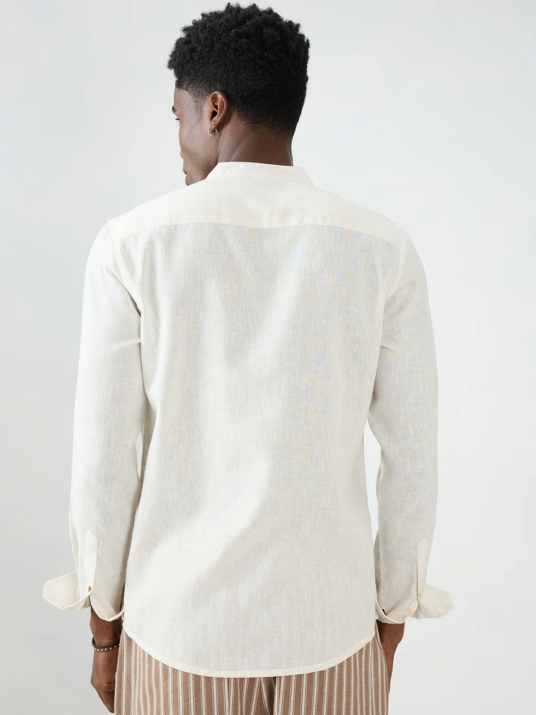 Cream Fine Slub Textured Sheer Kurta - Image 6