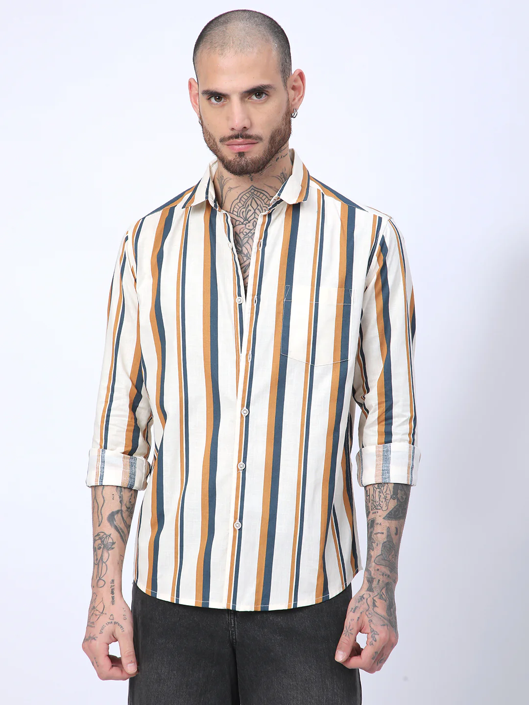 Cream & Teal Awning Stripes Shirt - Image 5