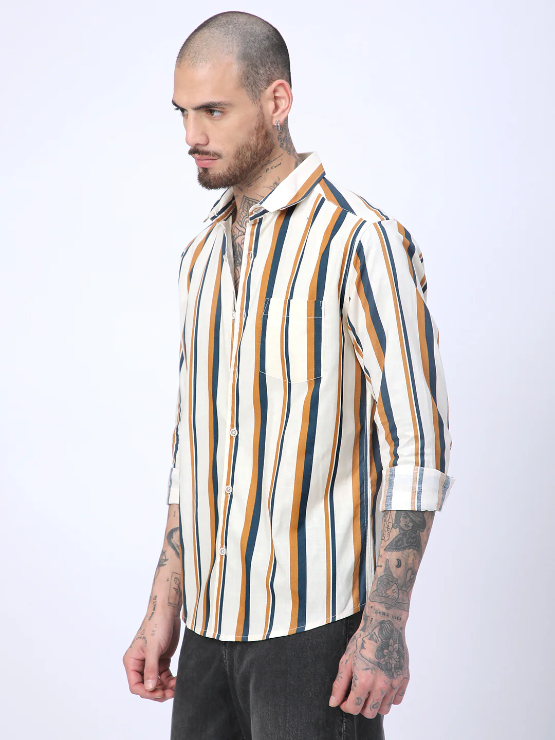 Cream & Teal Awning Stripes Shirt - Image 6