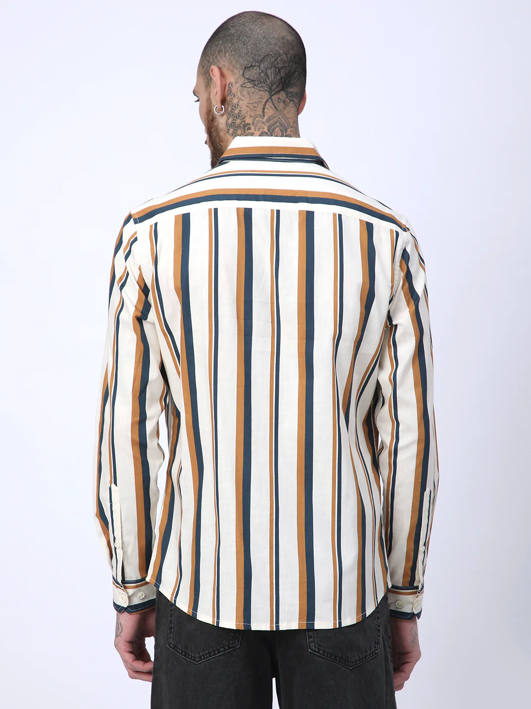 Cream & Teal Awning Stripes Shirt - Image 7