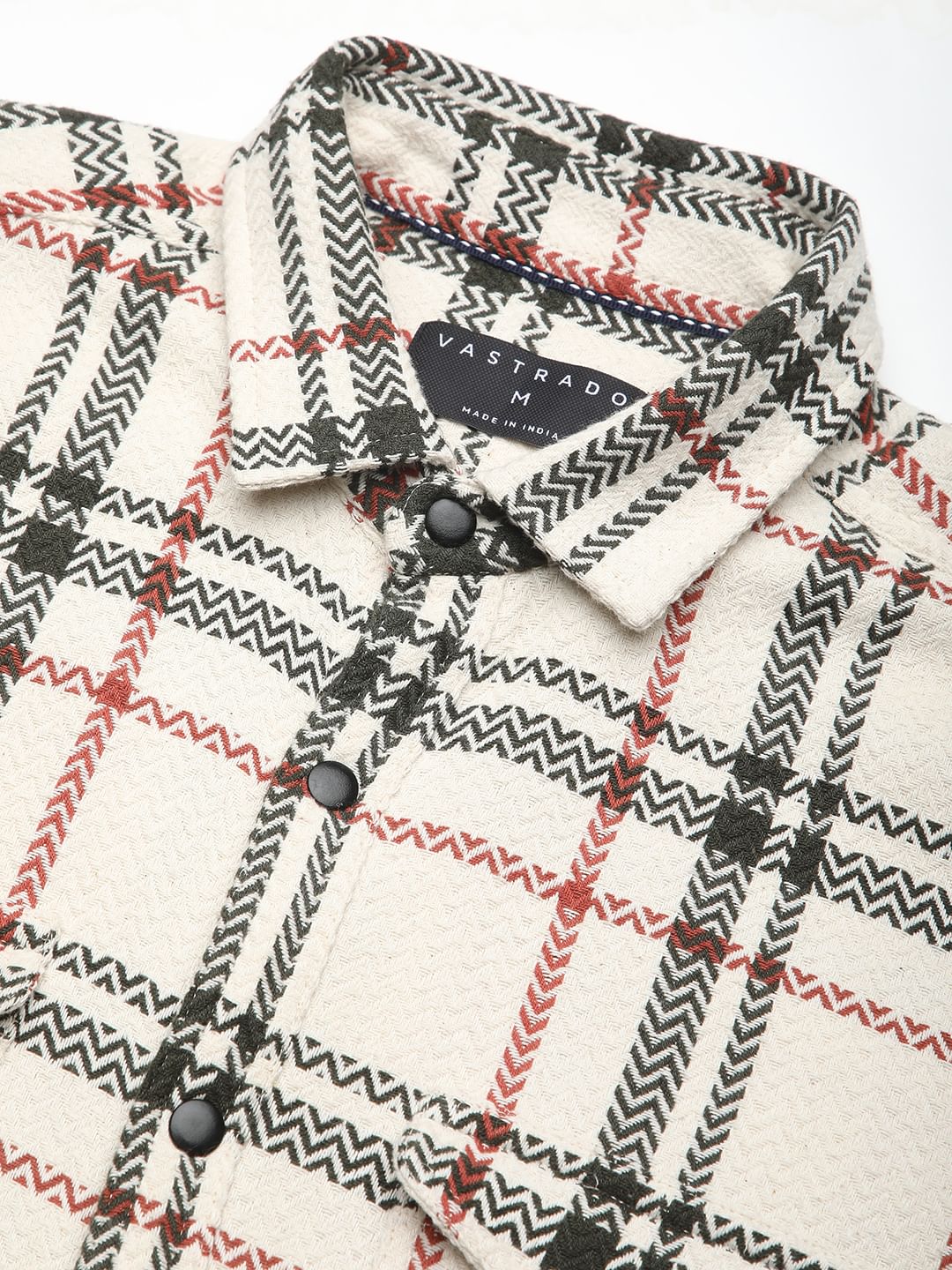 Cream Tweed Checks Double Flap Pocket Shirt - Image 3
