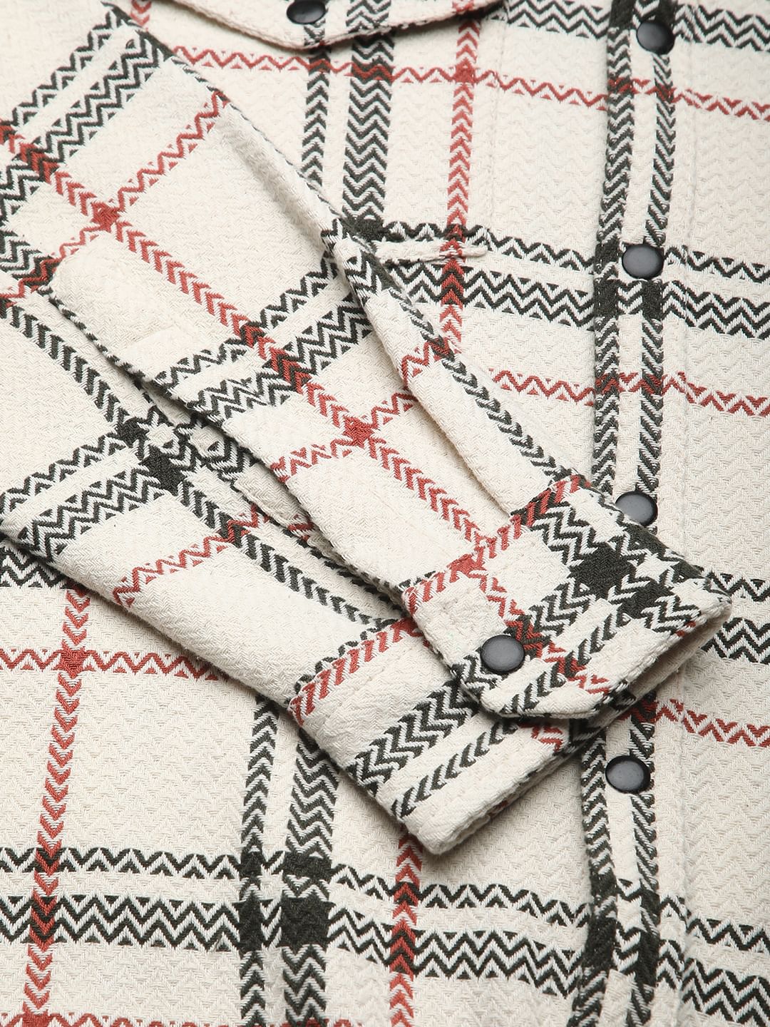 Cream Tweed Checks Double Flap Pocket Shirt - Image 9