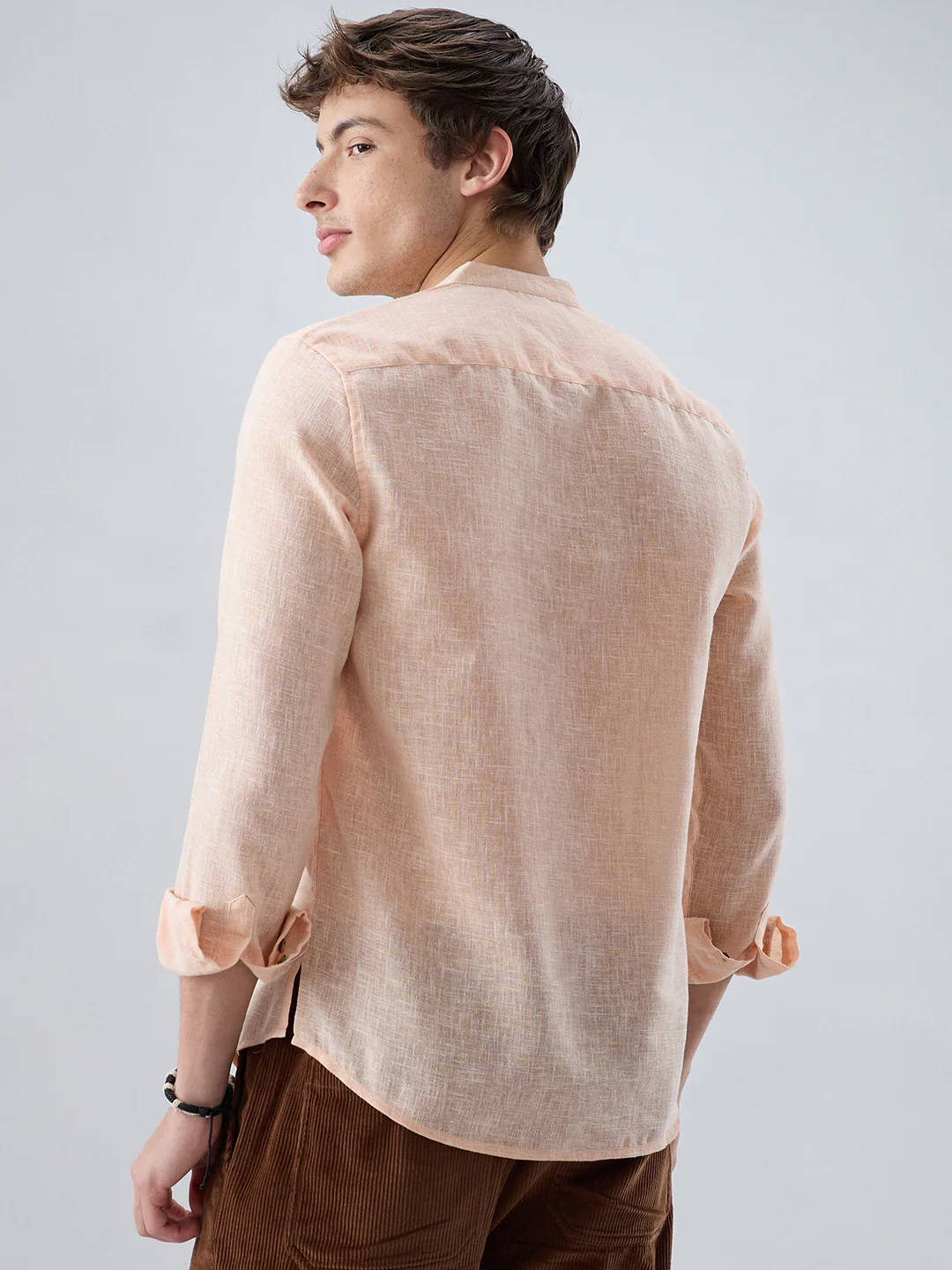 Creamy Peach Slub Textured Kurta - Image 7