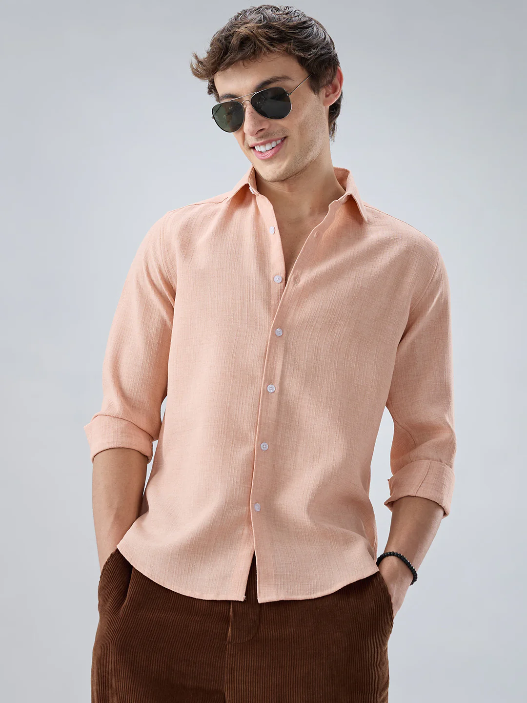 Creamy Peach Subtle Textured Shirt - Image 2