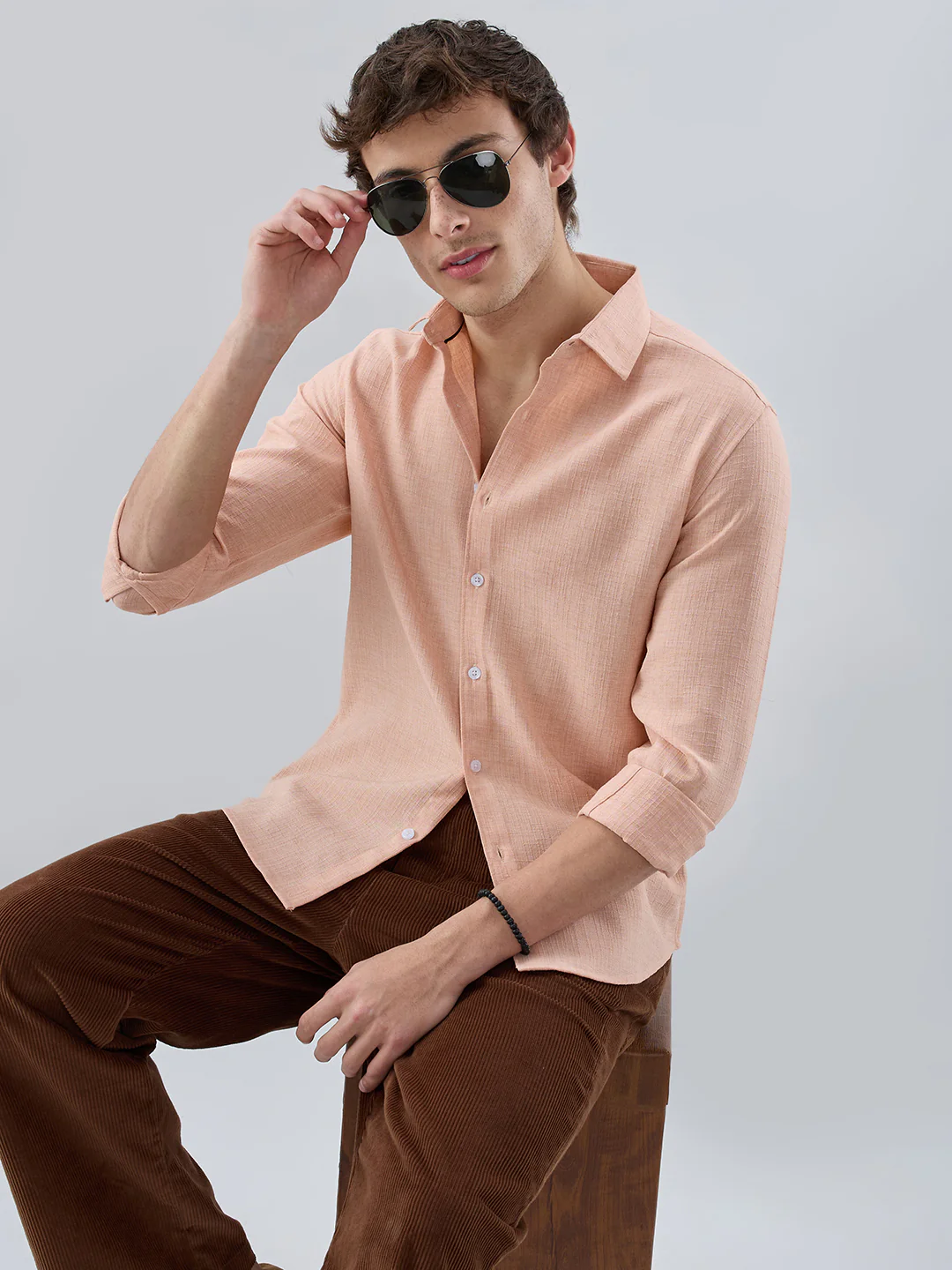 Creamy Peach Subtle Textured Shirt - Image 4