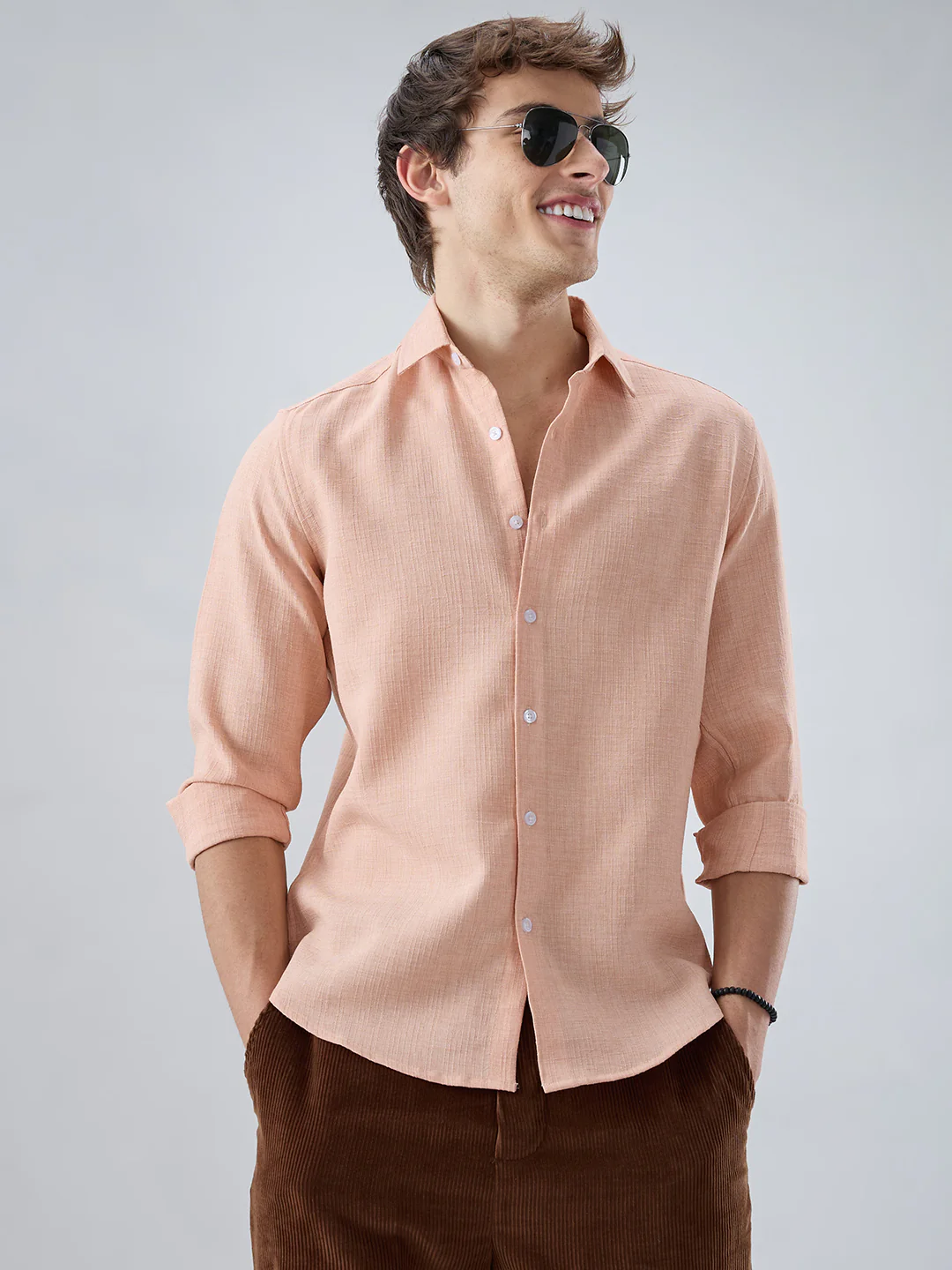 Creamy Peach Subtle Textured Shirt - Image 5