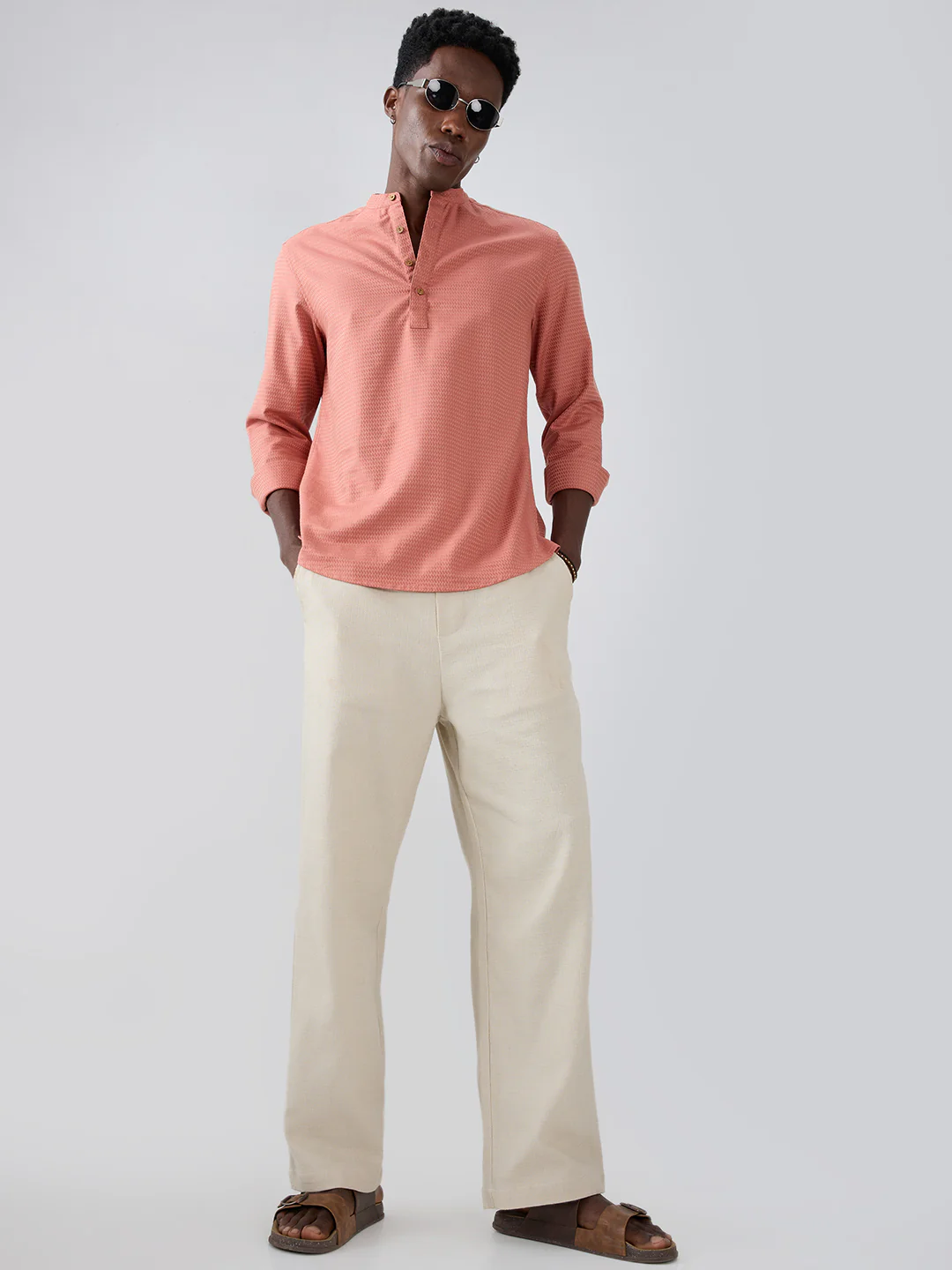 Creamy Peach Wavy Textured Kurta - Image 8