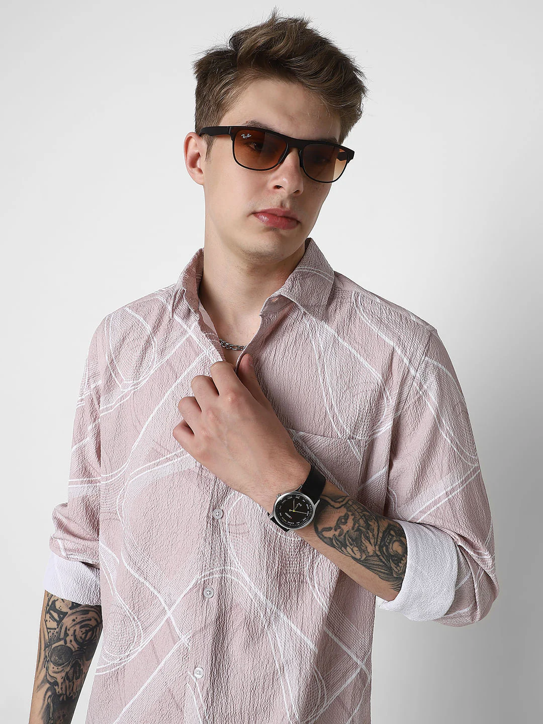 Creased Almond Beige Abstract Printed Shirt - Image 2