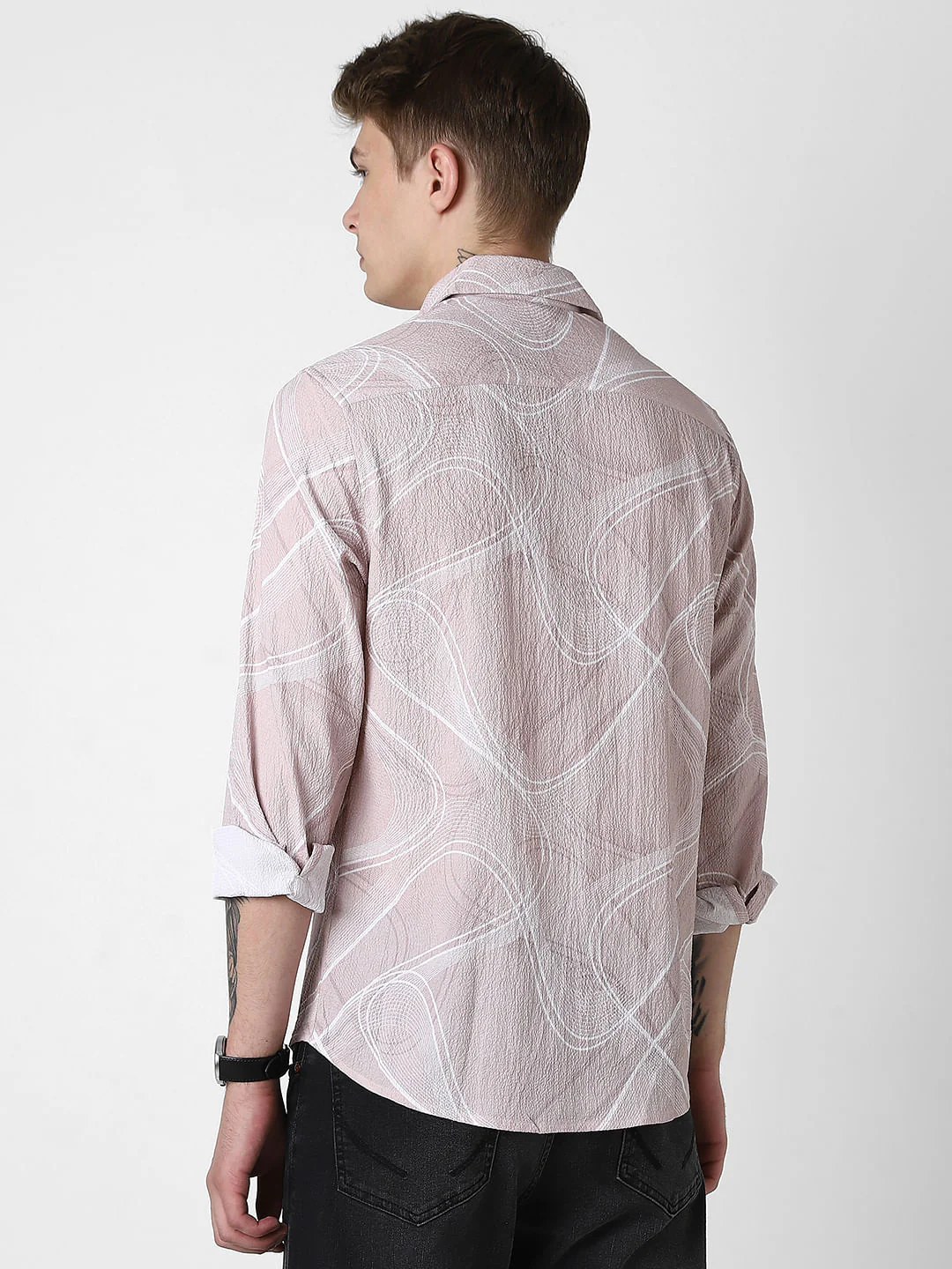 Creased Almond Beige Abstract Printed Shirt - Image 7