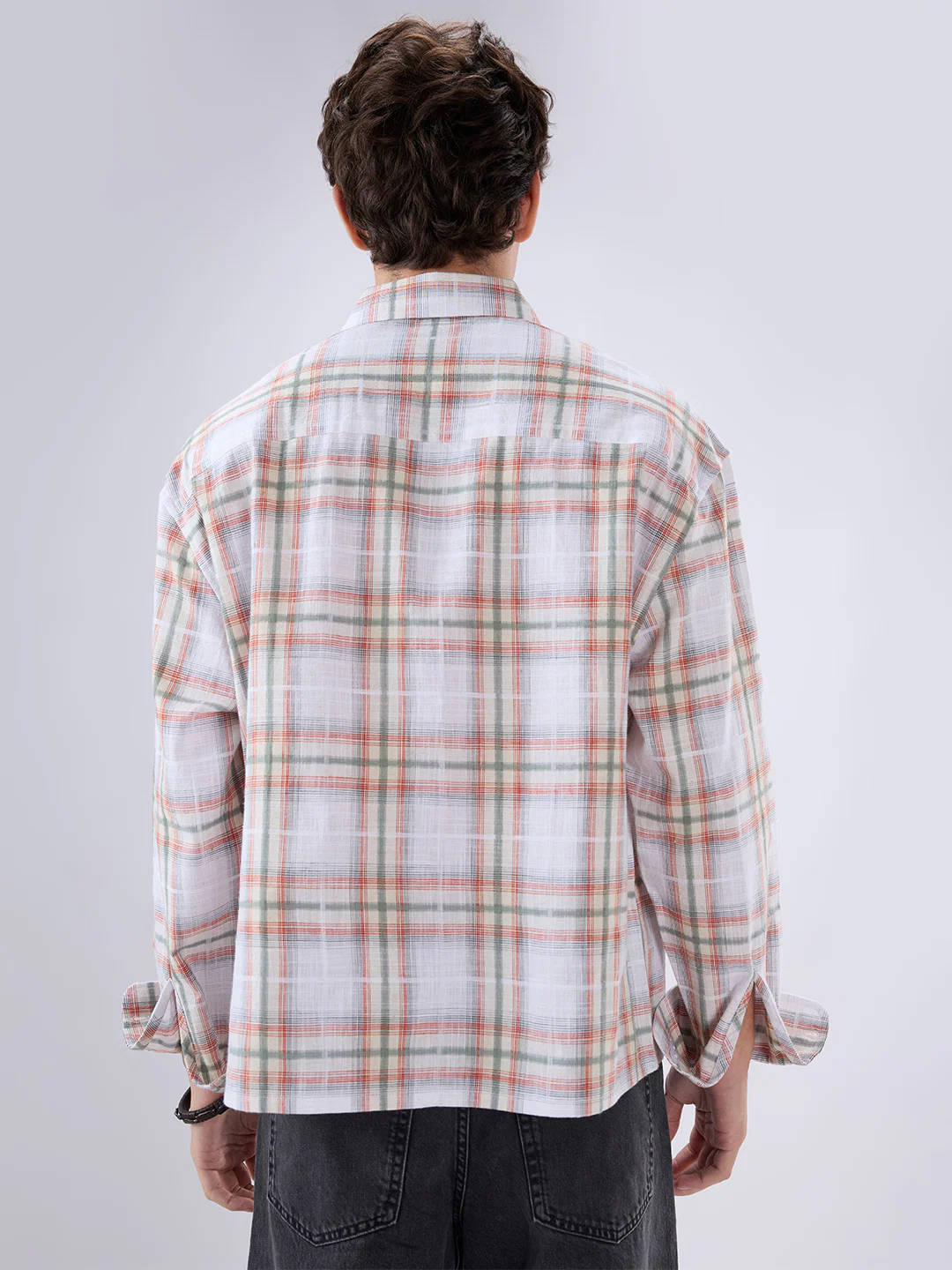 Crimson Thread Plaid Textured Checks Boxy Fit Crop Shirt - Image 7