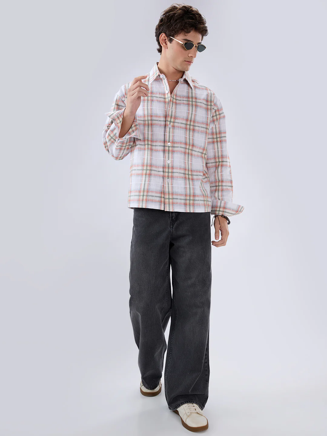 Crimson Thread Plaid Textured Checks Boxy Fit Crop Shirt - Image 8