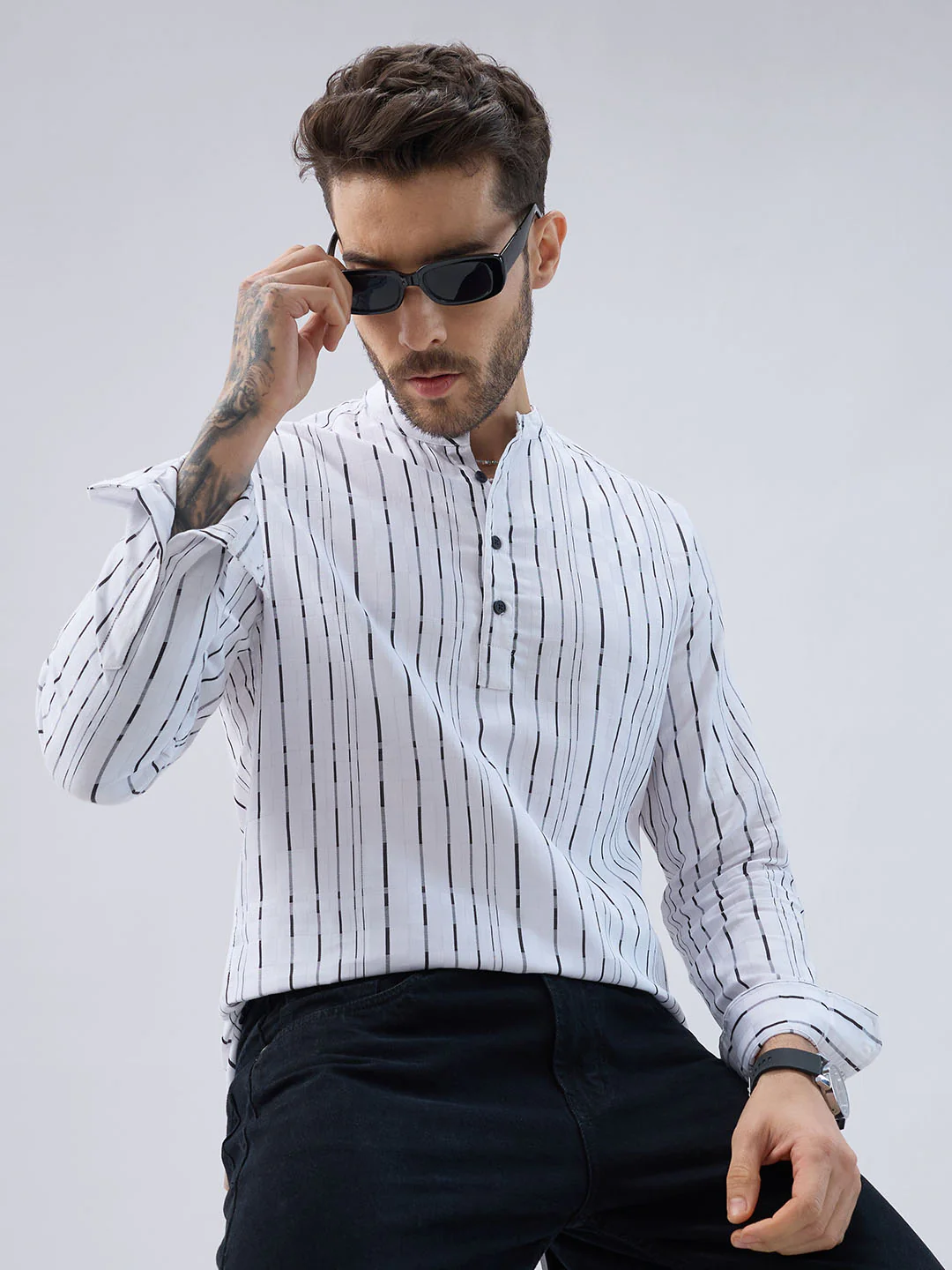Crisp Canvas Contrast Striped Kurta - Image 2
