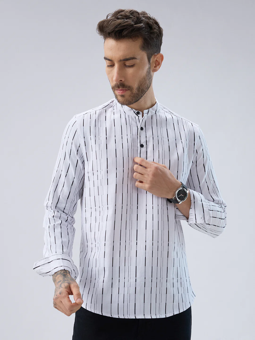Crisp Canvas Contrast Striped Kurta - Image 5