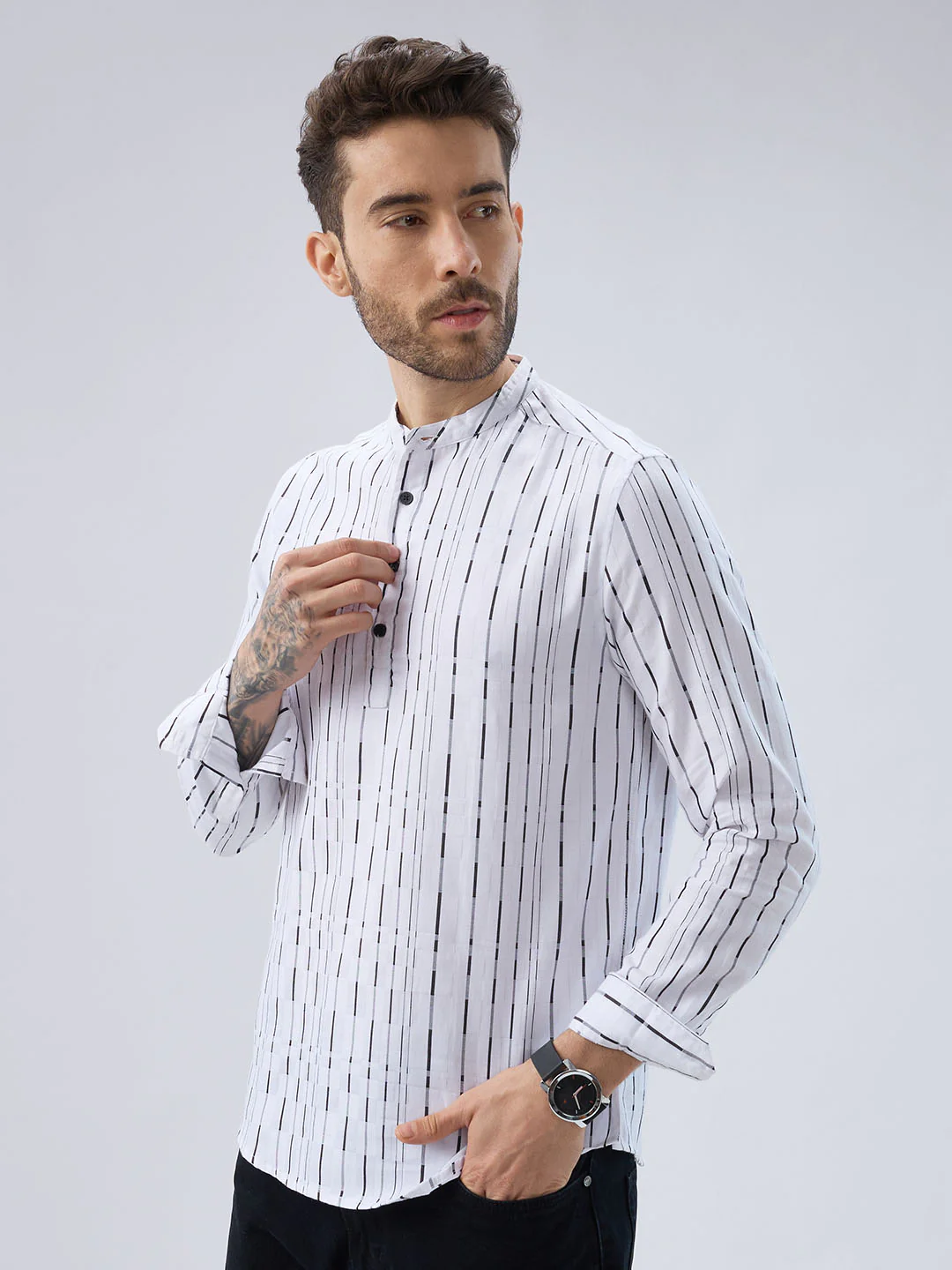 Crisp Canvas Contrast Striped Kurta - Image 6