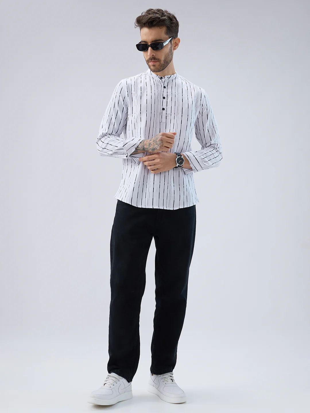 Crisp Canvas Contrast Striped Kurta - Image 8