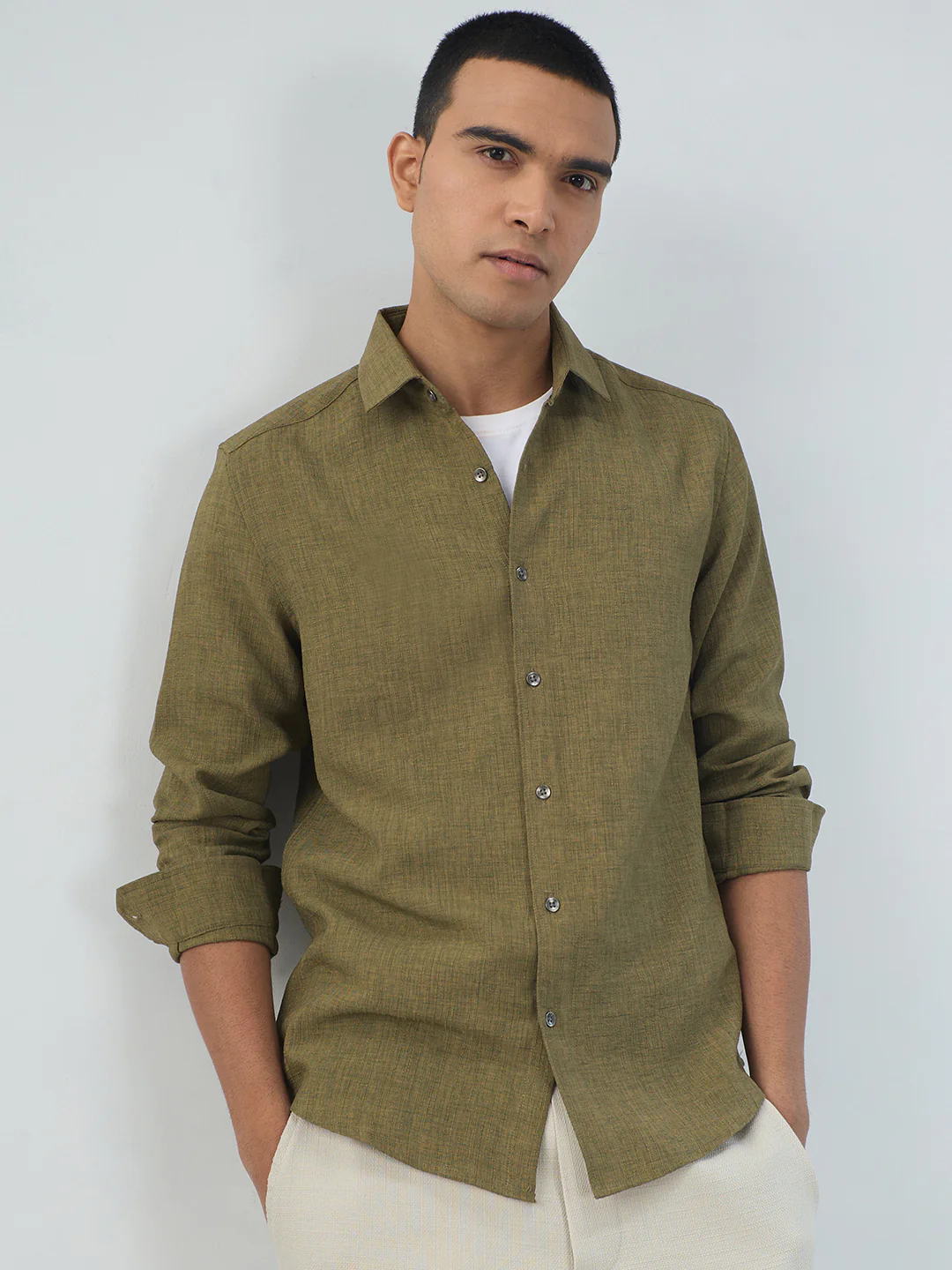 Crocodile Green Slub Textured Shirt - Image 4
