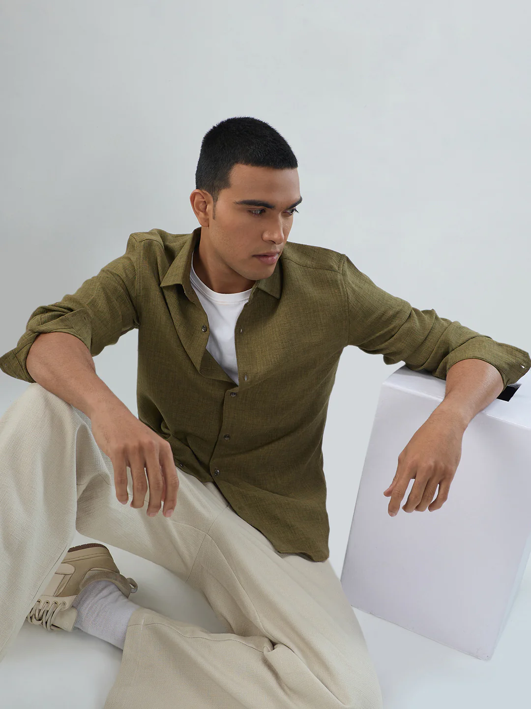 Crocodile Green Slub Textured Shirt - Image 7