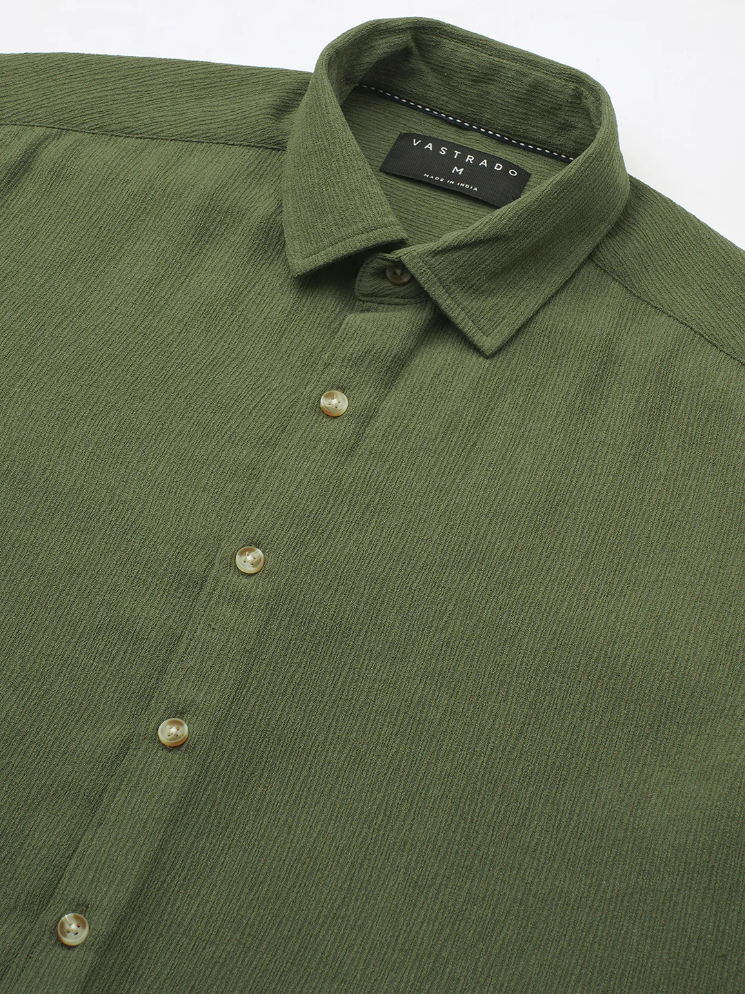 Crushed Olive Textured Crepe Shirt - Image 3