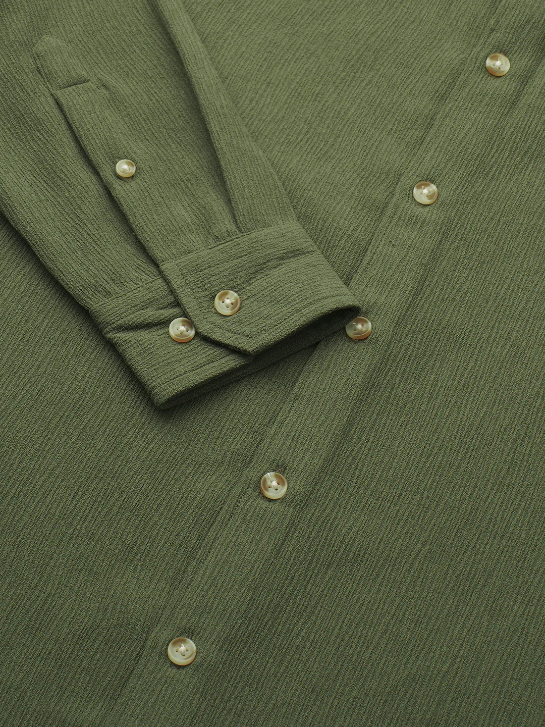 Crushed Olive Textured Crepe Shirt - Image 9