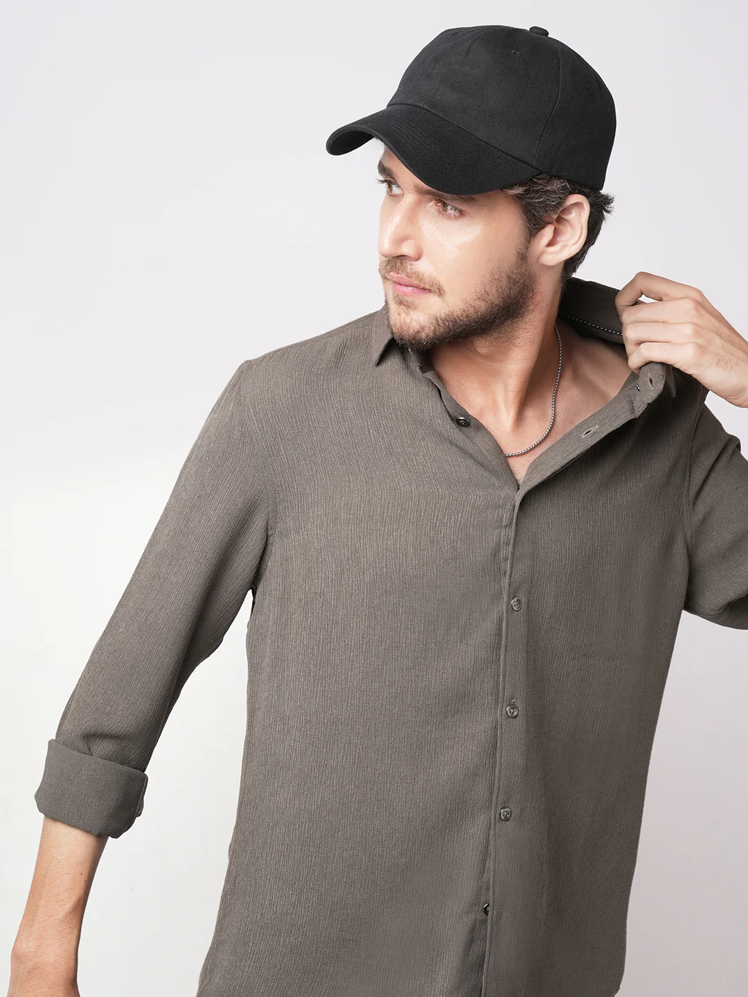 Crushed Warm Grey Crepe Shirt - Image 2