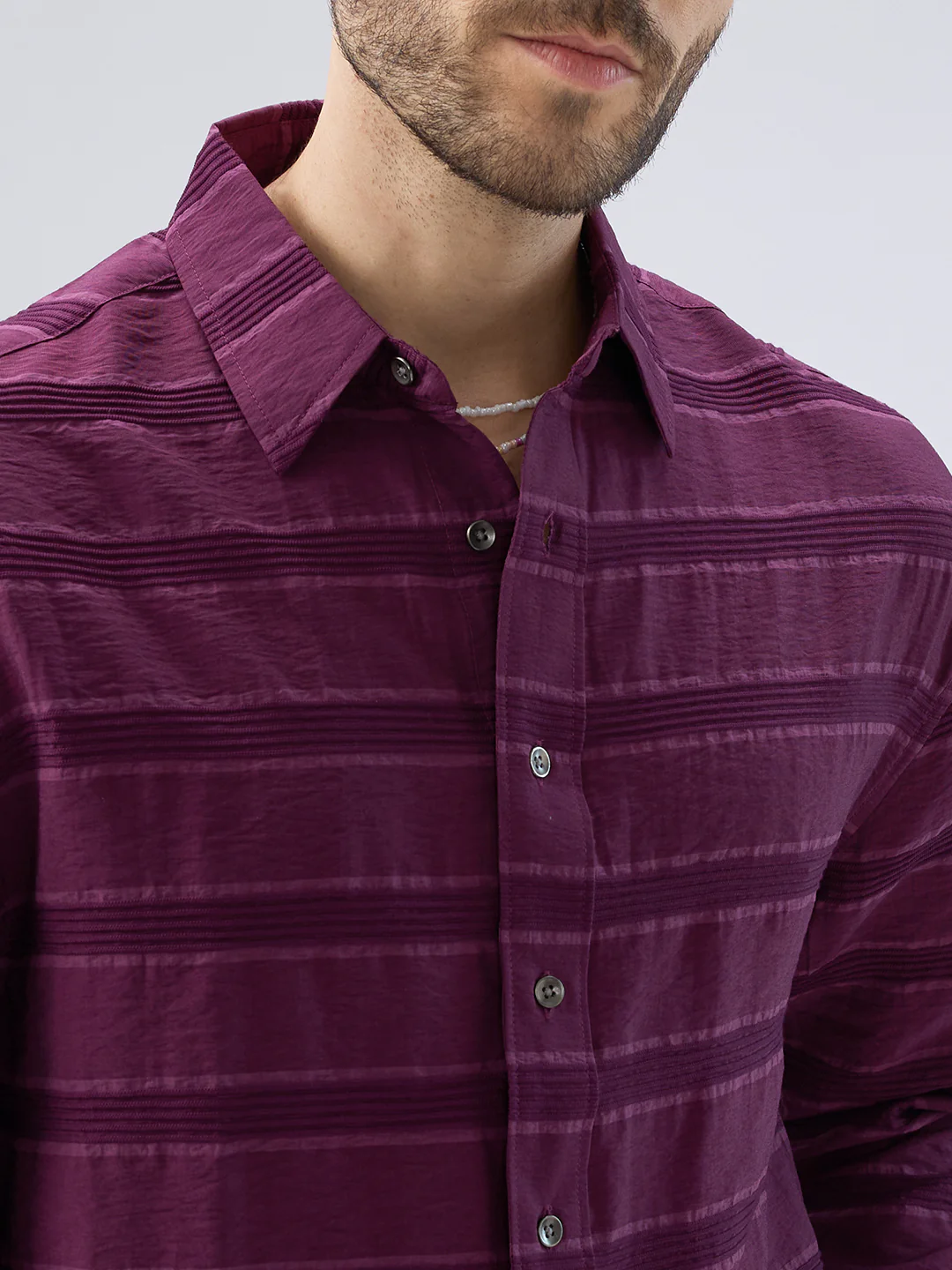 Crushed Wine Textured Oversized Boxy Fit Crop Shirt - Image 3