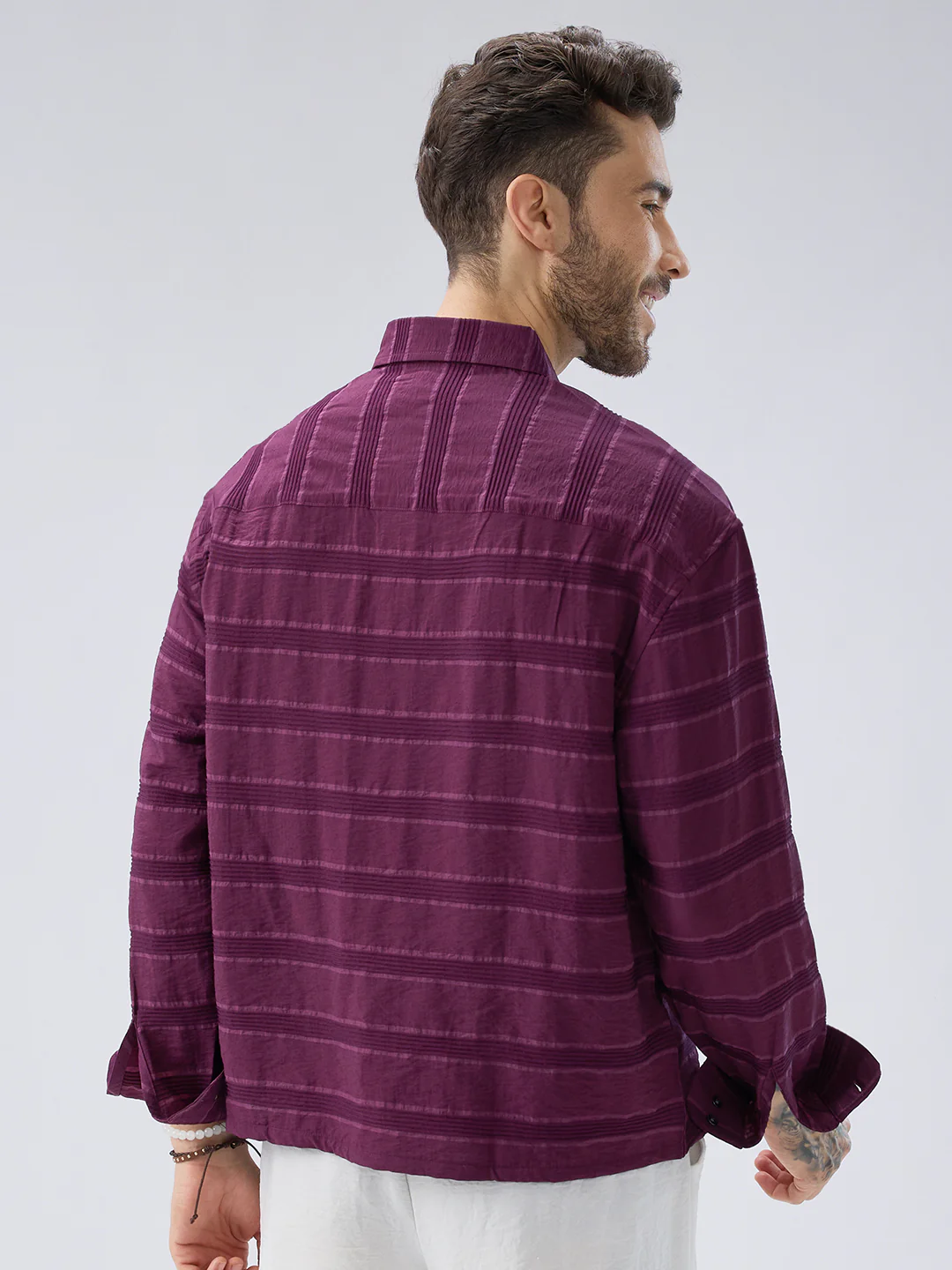 Crushed Wine Textured Oversized Boxy Fit Crop Shirt - Image 6