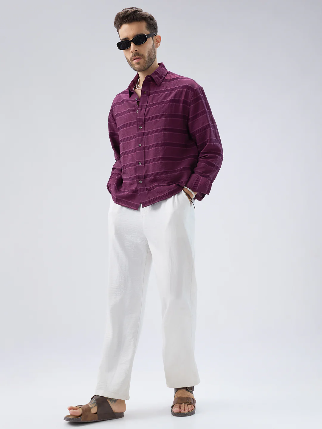 Crushed Wine Textured Oversized Boxy Fit Crop Shirt - Image 7