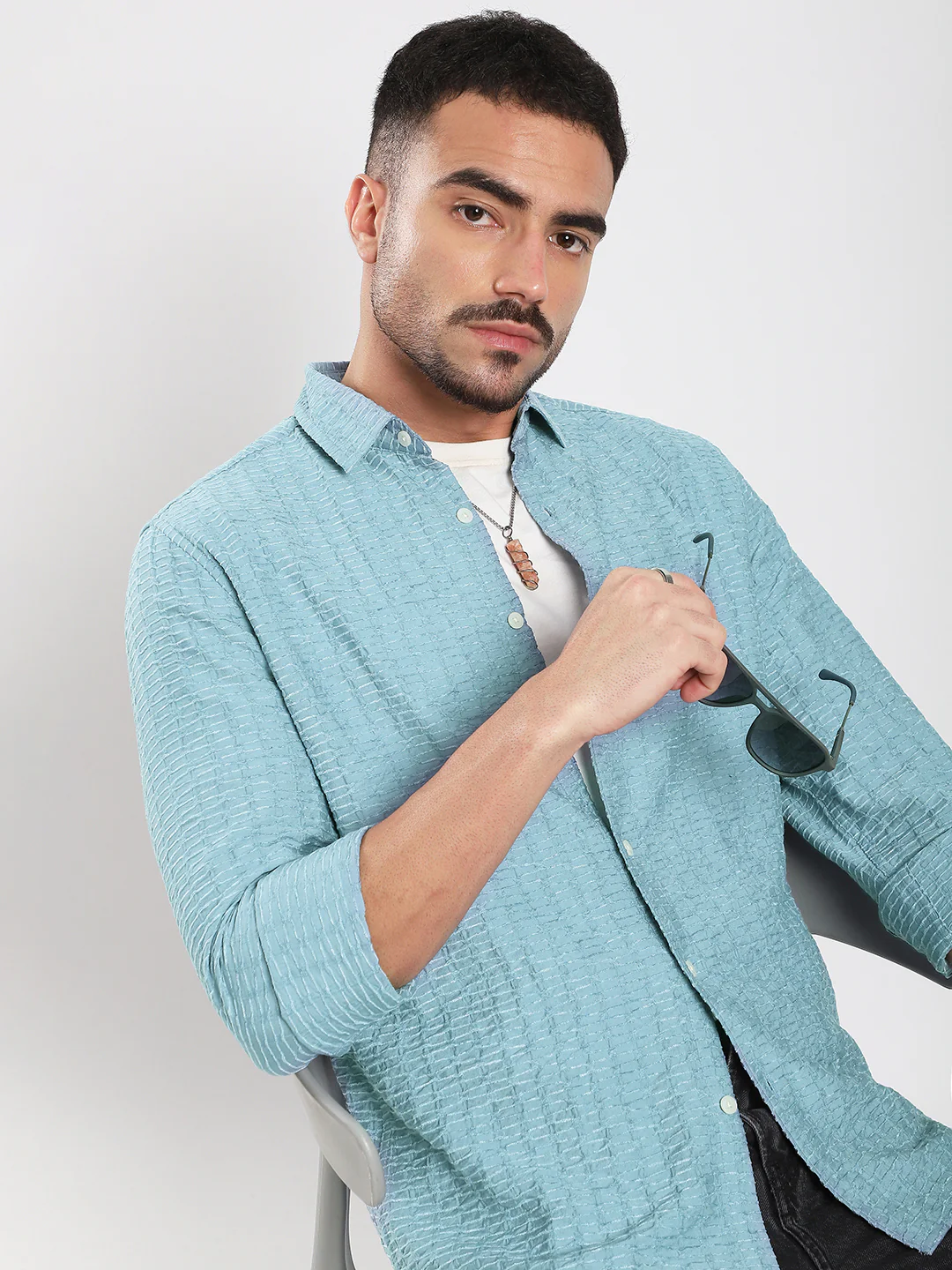 Crystal Wave Blue Horizontal Textured Shirt - Image 2