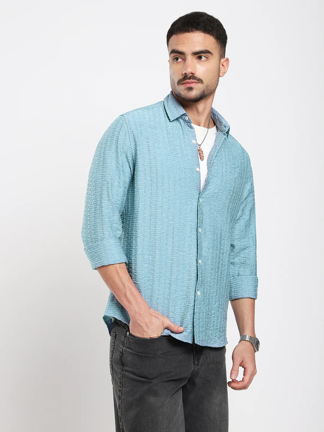 Crystal Wave Blue Horizontal Textured Shirt - Image 5