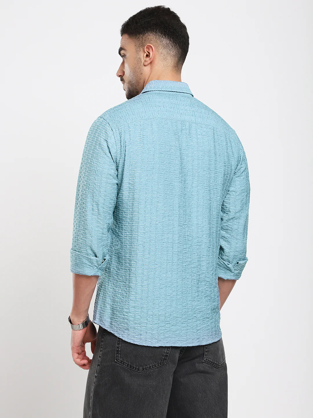 Crystal Wave Blue Horizontal Textured Shirt - Image 6