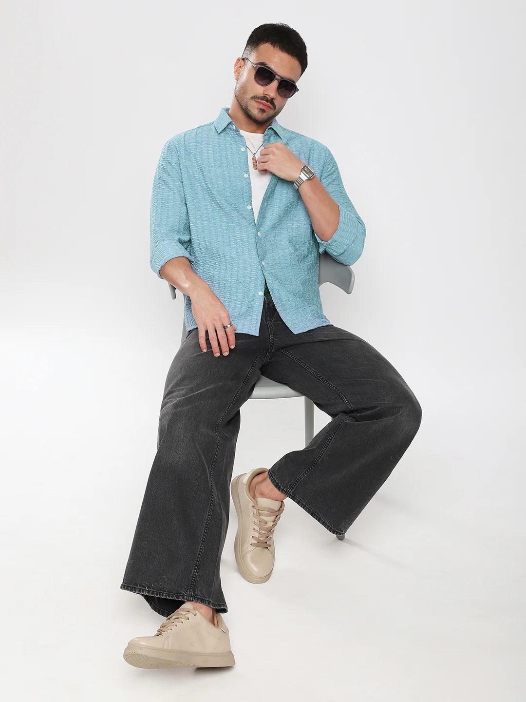 Crystal Wave Blue Horizontal Textured Shirt - Image 7