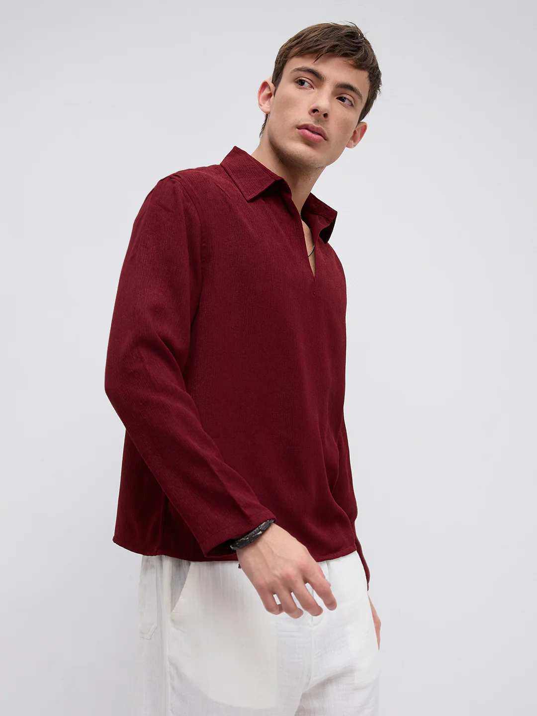 Currant Red Crepe Oversized Polo Shirt - Image 6