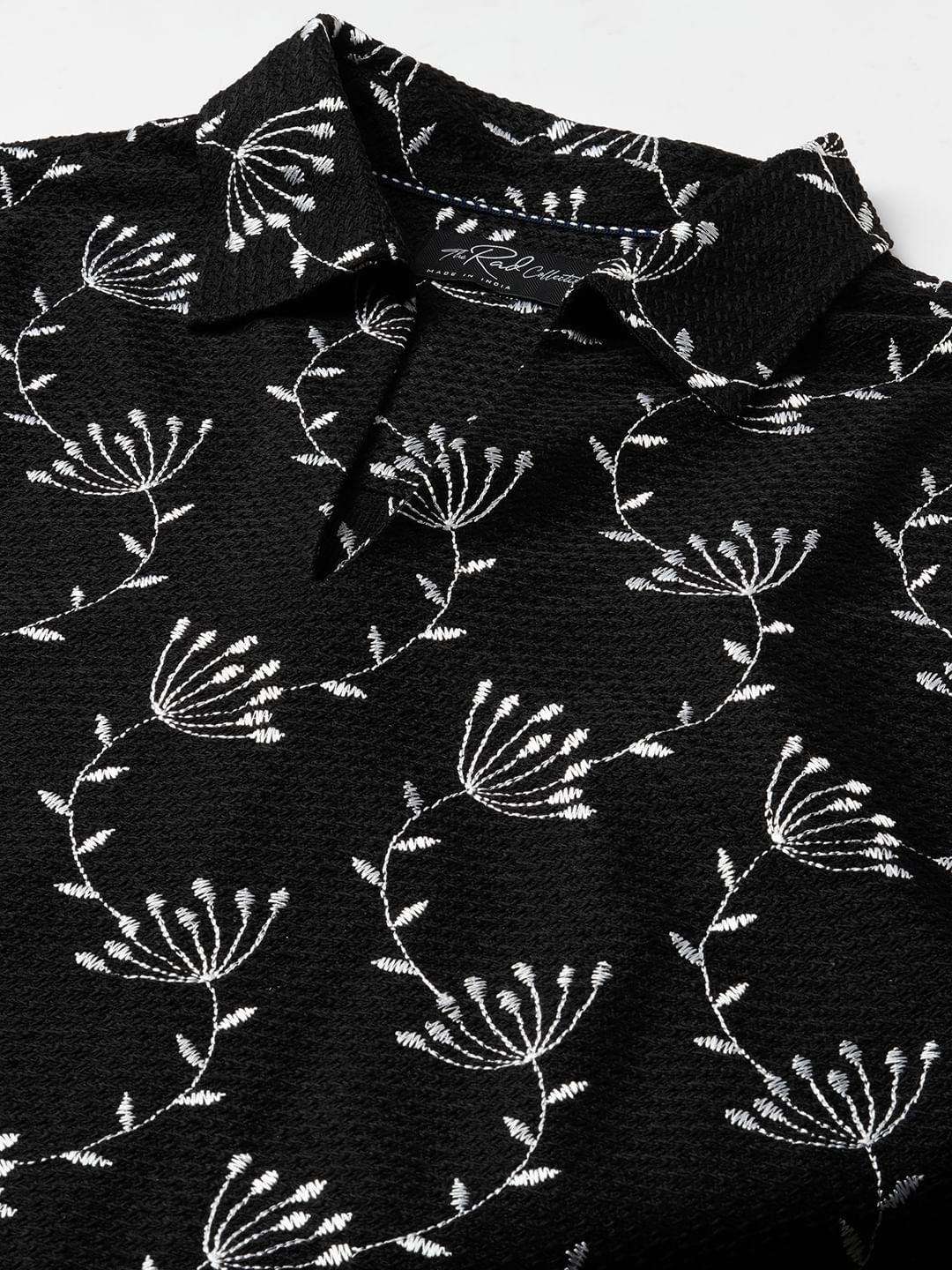 Dandelion Black Embroidered Crochet Oversized Polo Shirt - Image 3