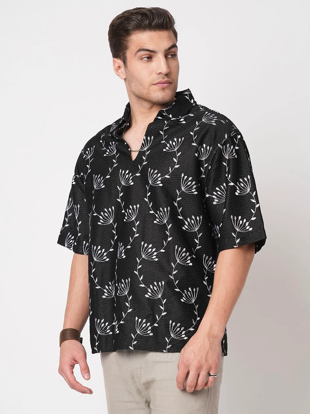 Dandelion Black Embroidered Crochet Oversized Polo Shirt - Image 6