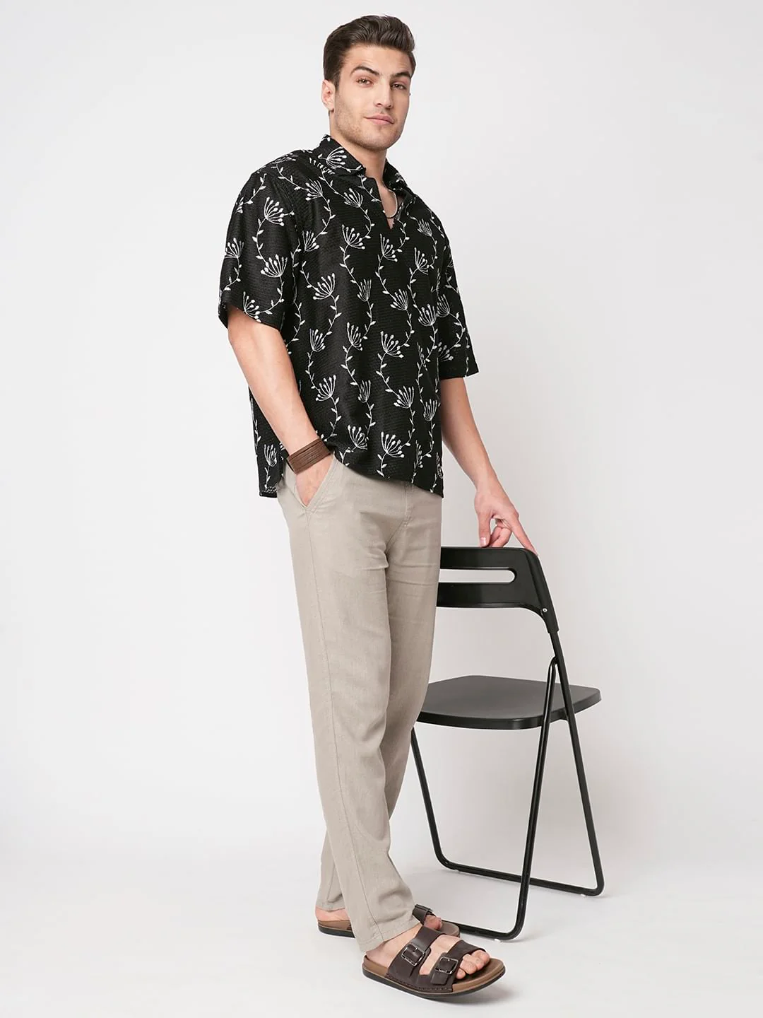 Dandelion Black Embroidered Crochet Oversized Polo Shirt - Image 8