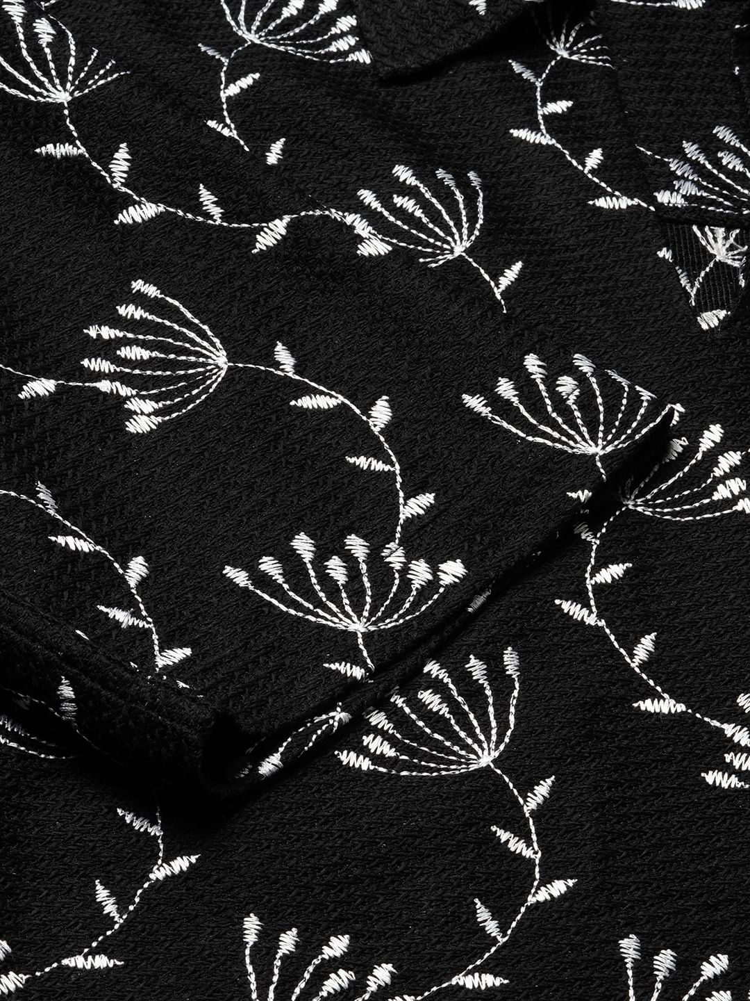 Dandelion Black Embroidered Crochet Oversized Polo Shirt - Image 9