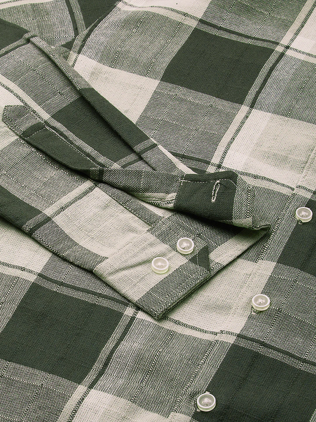 Premium Cotton Dark Army Green Windowpane Checks Textured Shirt - Image 3