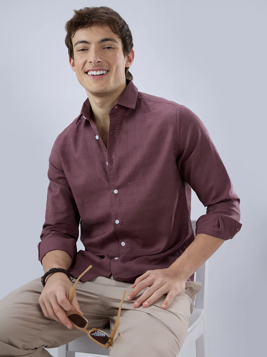 Dark Cocoa Fine Weave Textured Shirt - Image 4
