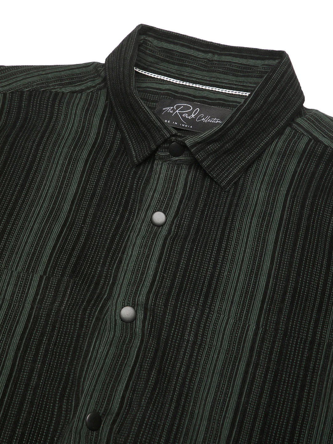 Dark Green Striped Double Pocket Corduroy Shirt - Image 3