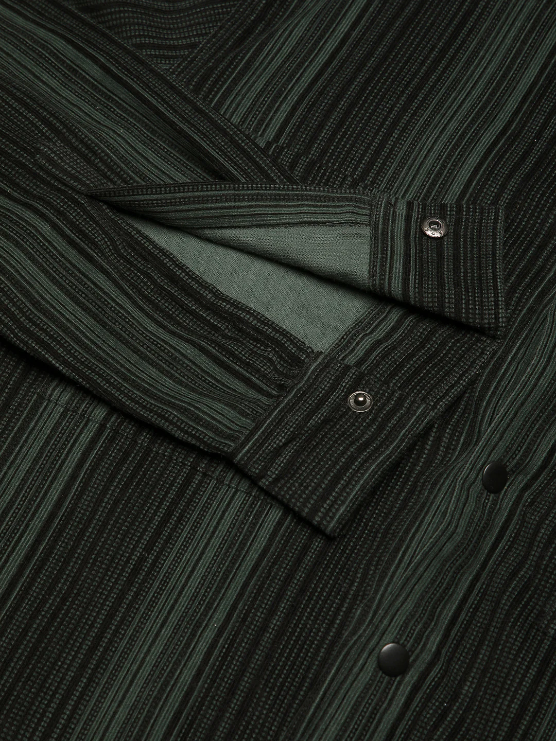 Dark Green Striped Double Pocket Corduroy Shirt - Image 9