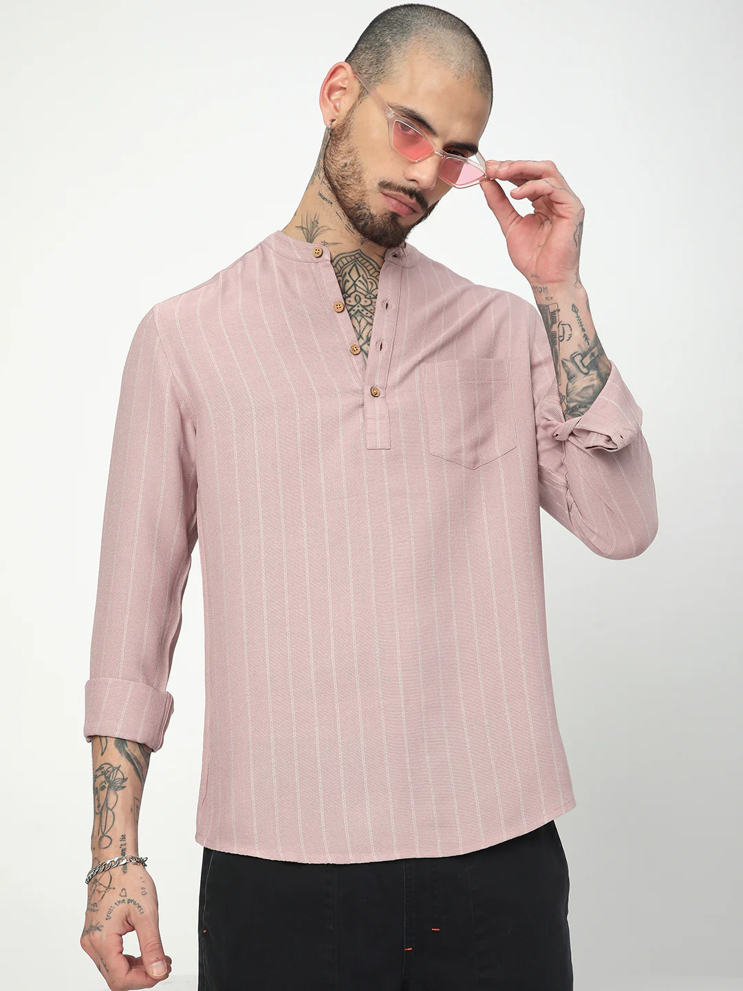 Dark Pastel Pink Striped Kurta - Image 2