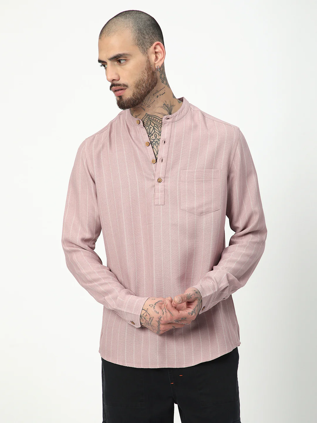 Dark Pastel Pink Striped Kurta - Image 4