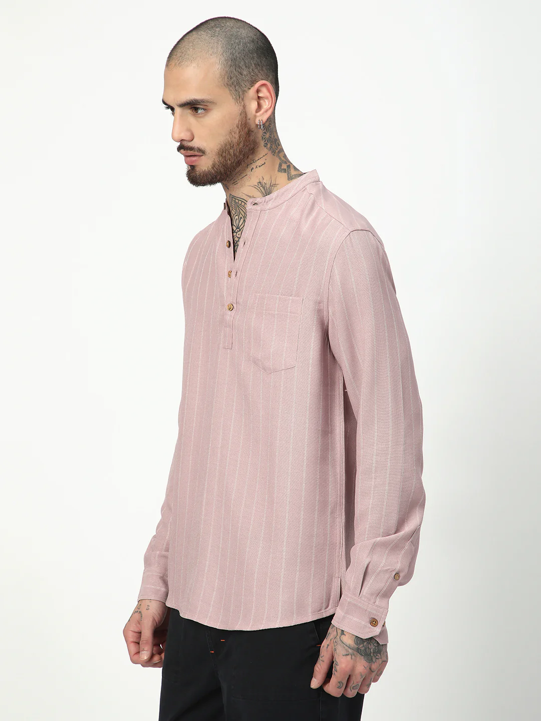 Dark Pastel Pink Striped Kurta - Image 5