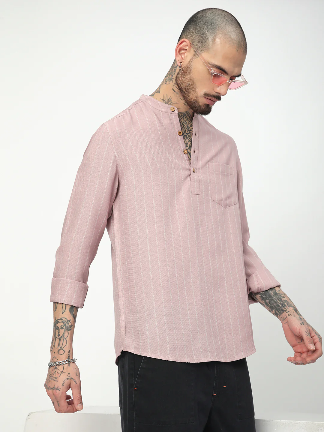 Dark Pastel Pink Striped Kurta - Image 6