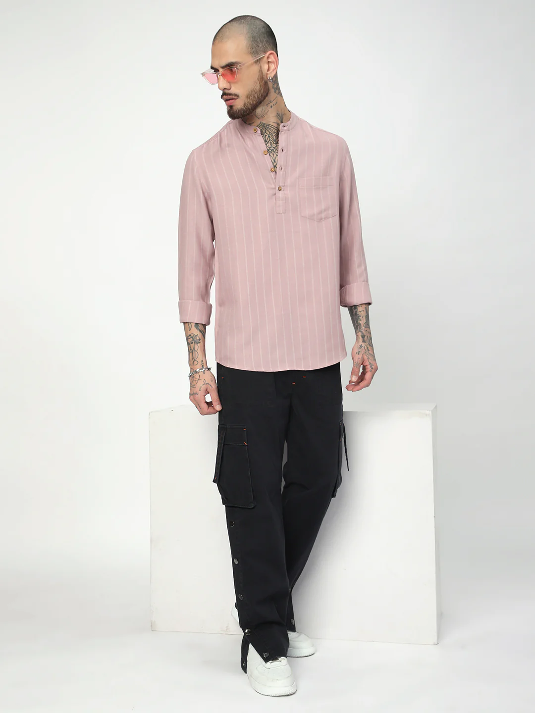 Dark Pastel Pink Striped Kurta - Image 8