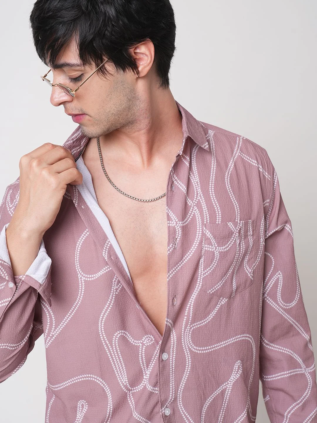 Dark Peach Printed Creased Shirt - Image 2